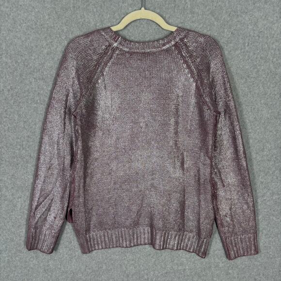 Bisou Sweater Womens Small Pink Silver Metallic Shimmery Painted Futuristic - Picture 7 of 9